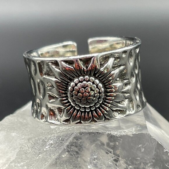 Boho Silver Tone Sunflower Adjustable Band Ring #1334 - Picture 6 of 8